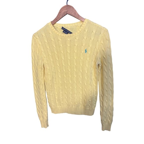 Ralph Lauren Womens Cable Knit Sweater S Yellow 100% Cotton Crewneck Made In Tha - Picture 1 of 4